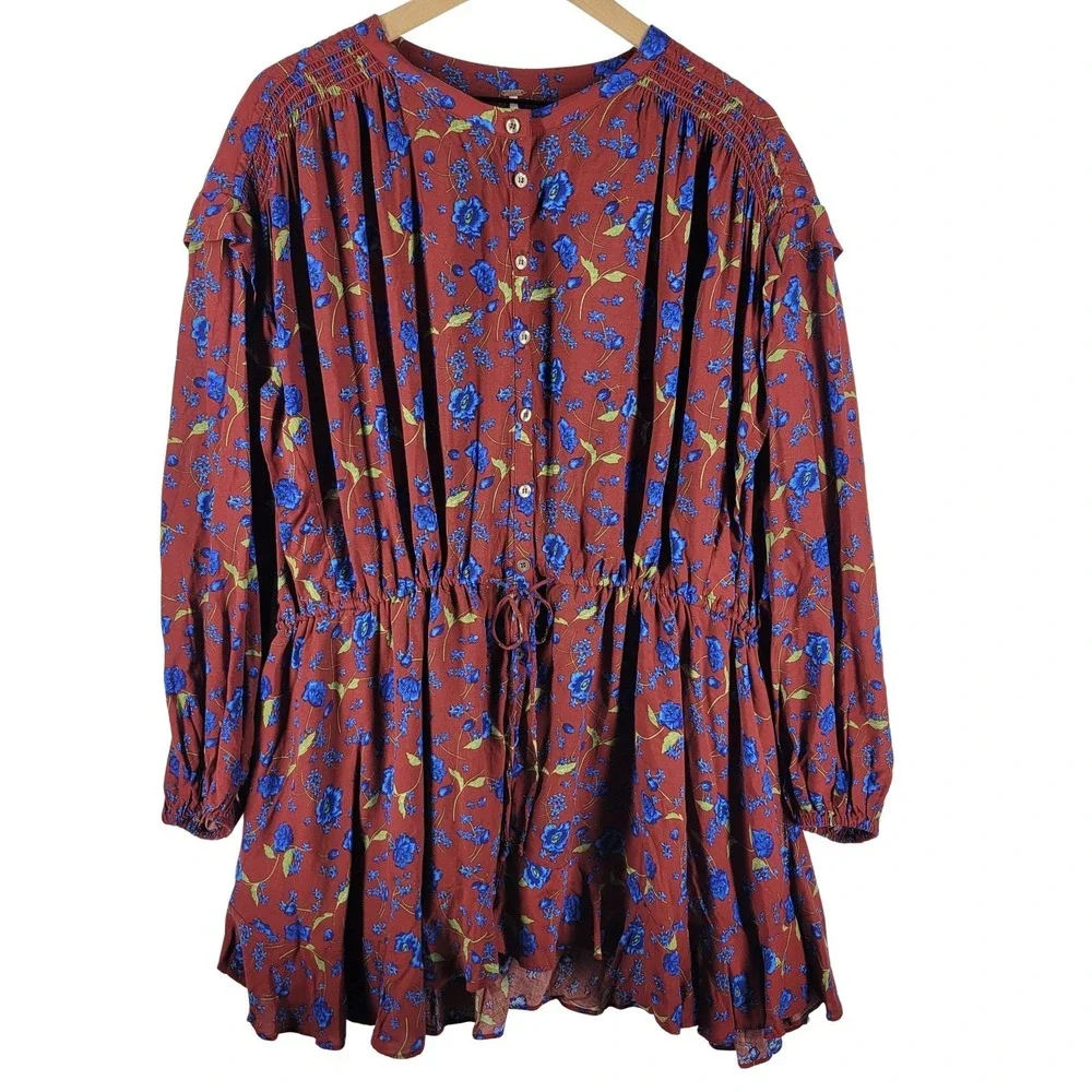Free People Flower Fields Mini‎ Dress Womens M Smocked Floral Cottagecore